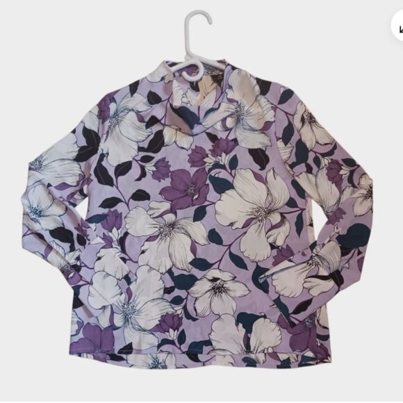 Worthington Blouse Womens X Small Purple Floral Long Sleeve Cowl Artsy Shirt Top - Picture 11 of 16
